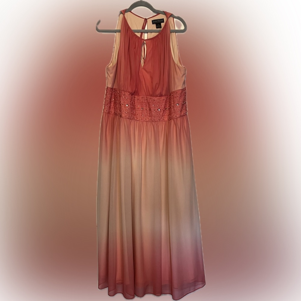 Jessica Howard Peach Halter embellished waist gown size 18
